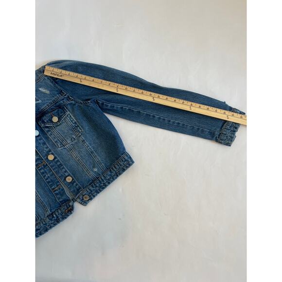 BLANKNYC CROP PUFF SLEEVES DENIM JEAN JACKET MEDIUM WASH DISTRESSED SIZE M - Picture 10 of 11